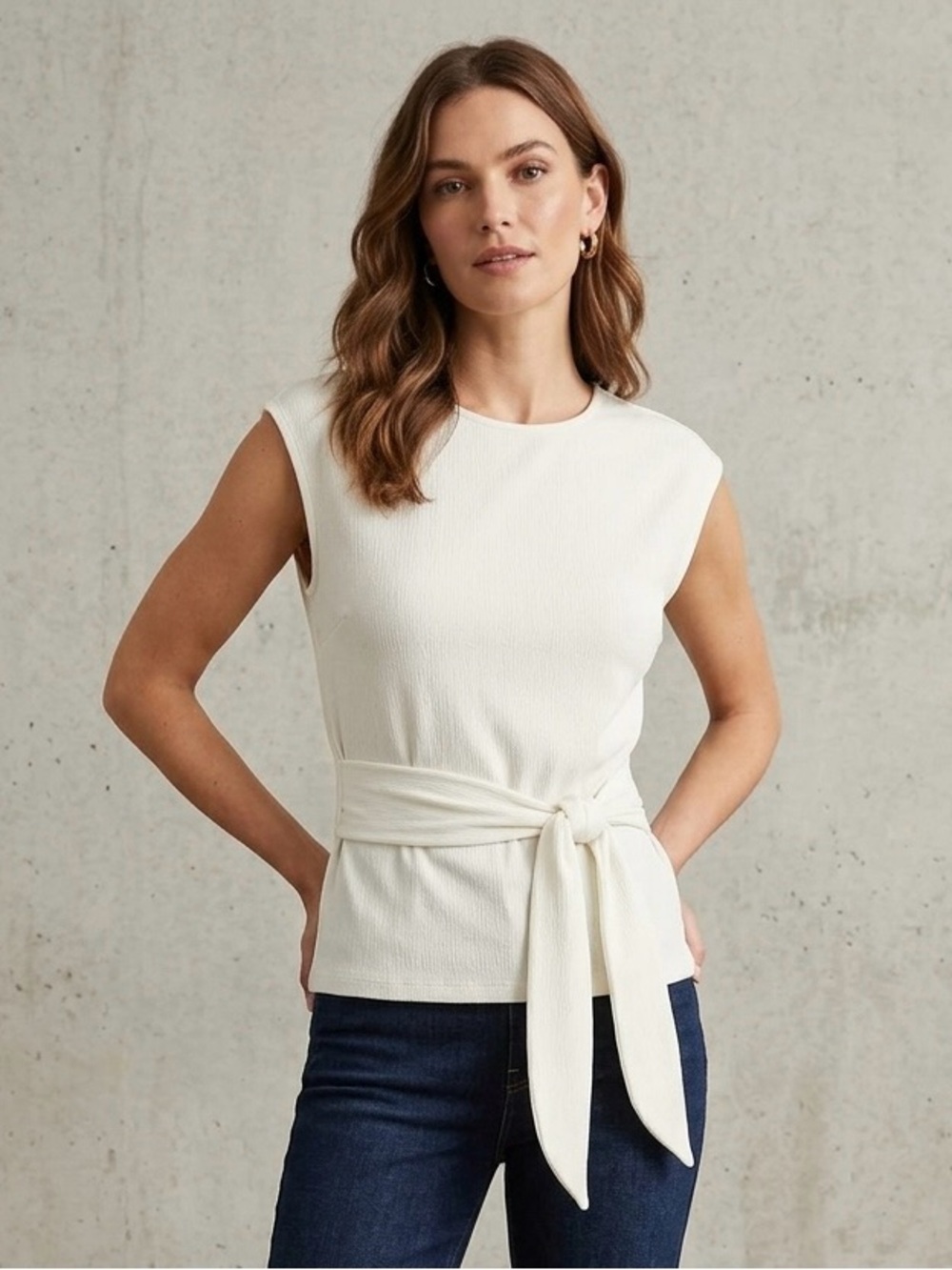 Ann Taylor Factory Ivory Tie-Front Belted Blouse - Size M
